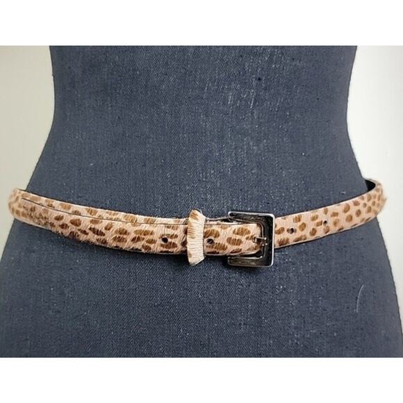 Club Monaco Accessories - Club Monaco Women's Animal Print Cowhide Leather Skinny Belt size XS Tan Brown